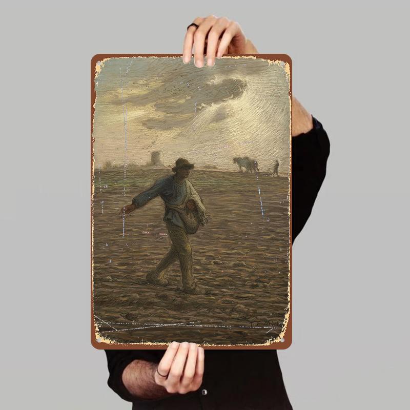 

Vintage Millet The Sower Oil Painting Metal Wall Art European Countryside Home Decor for Living Room 7.9x11.8In(20x30cm)