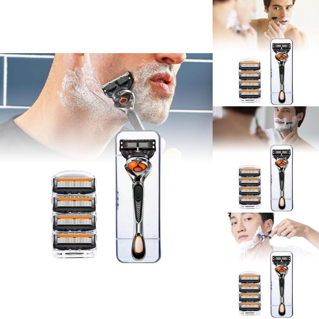 Innovative Five Blade Shaving Razor For Gentlemen With Stylish Orange And Black Color Scheme