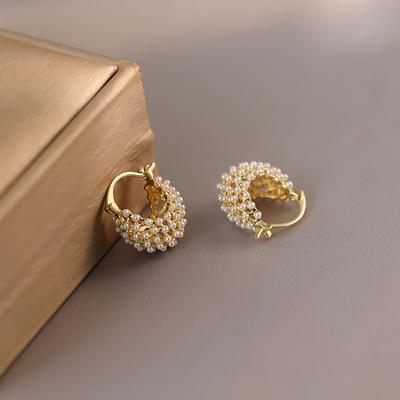 New French  Design with Copper Imitation Pearl Luggage Basket Earrings for Women's Banquet Jewelry Earrings 2024