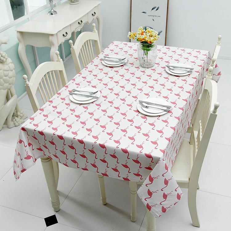 Cartoon Polyester Cotton Imitation Linen Small Fresh Flamingo Printed Tablecloth Coffee Table Tablecloth