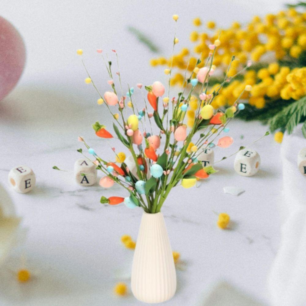 3pcs Festival Artificial Eggs Carrot Branches Spring Fake Plant Easter Eggs Stem  Home Vase Decor