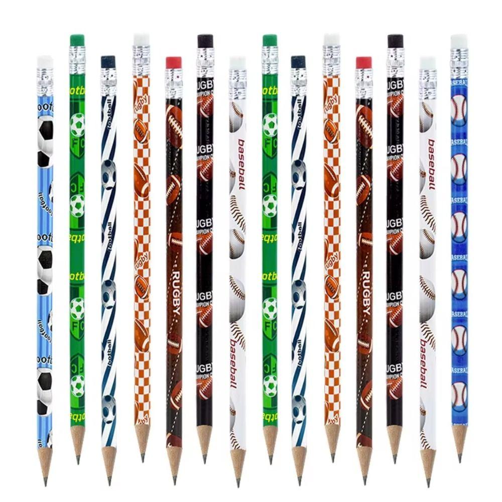 12Pcs with Eraser Pencil Cartoon Wood Pencil New Drawing Stationery  for Children Student
