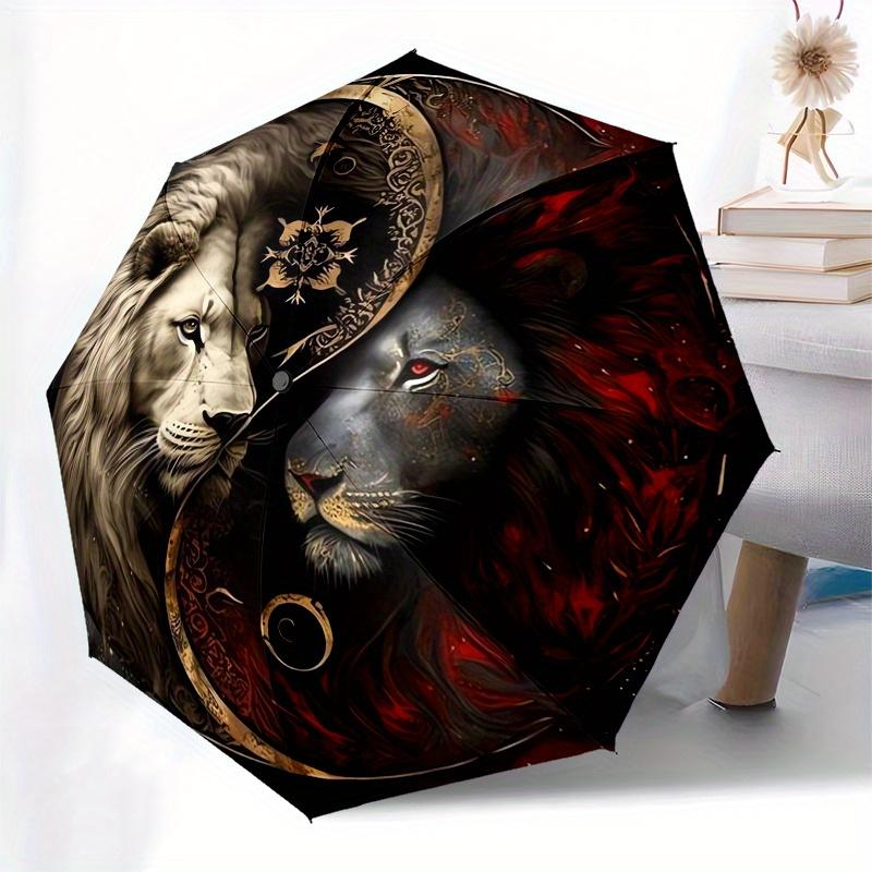Yin Yang Lions: A Symbolic Fusion of Strength and HarmonyUmbrella, Portable 3-Fold Compact Umbrella for Men & Women Gift