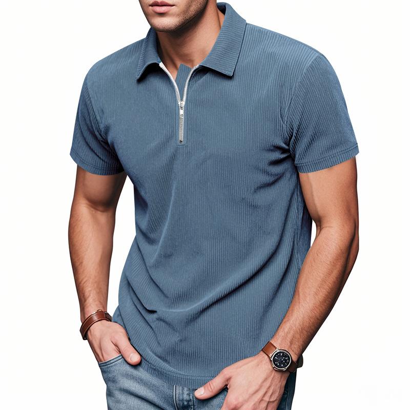 Herren Sommer Lockerer Reißverschluss Halb-Reißverschluss Revers Kurzarm T-Shirt