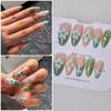 3D Carved Almond Nails with Green Camellia: Wearable, Removable False Nails for Hot Stamping Manicure