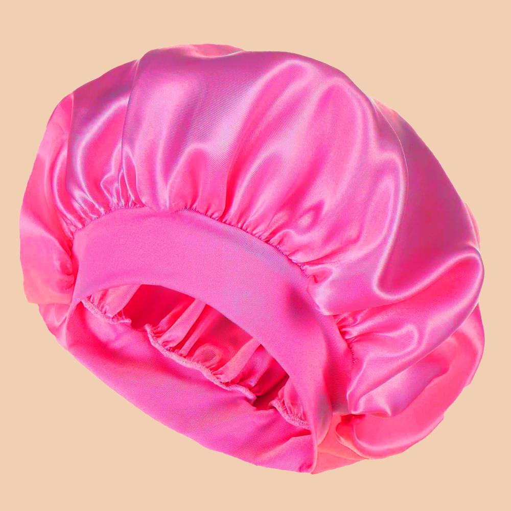 1pc Women's Solid Color Satin Wide-Brimmed Shower Cap Suitable For Daily Use Silk Bonnet Satin Bonnet