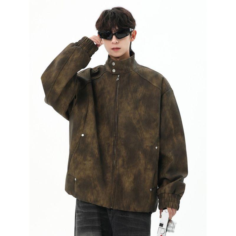 Wassup American High Street Retro Lapel Leather Jacket Men's Loose Biker Cool Autumn and Winter High-End Jacket