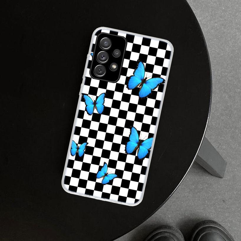 Black White Checkered Phone Case for Samsung Galaxy A17 A16 A26 A36 A56 A57 A37 A15 A25 A35 A55 A14 A24 A34 A54 A13 A23 A33 A53
