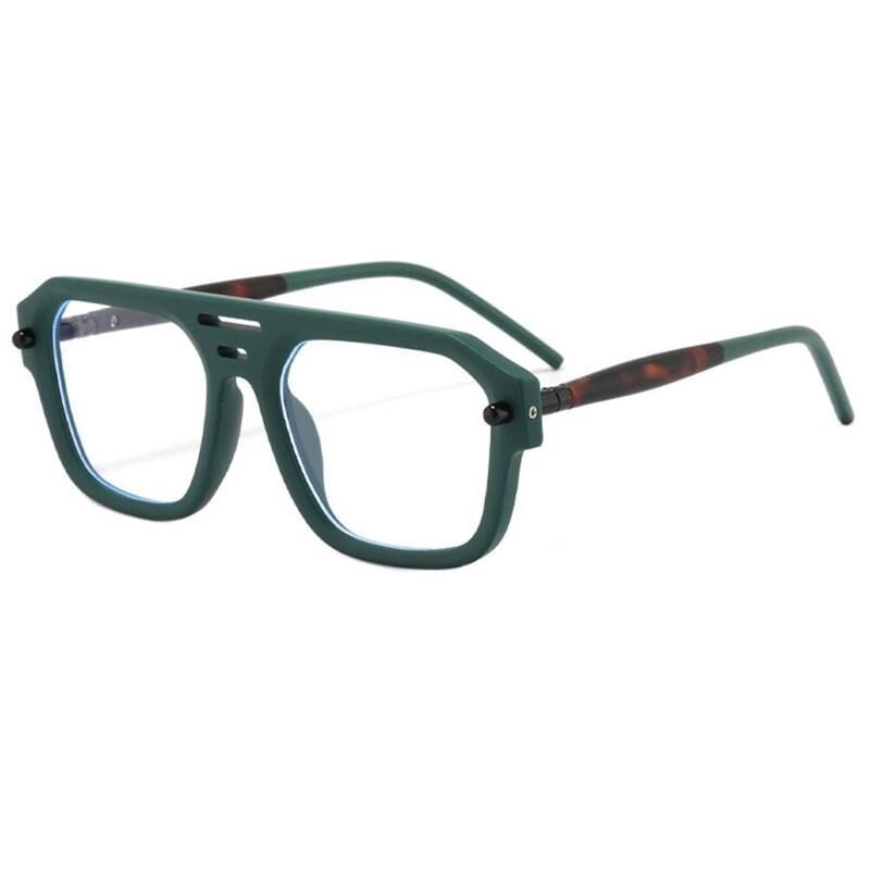 Fashion Square Double Bridges Women Glasses Frame Clear Green Leopard Anti Blue Light Reading Glasses for Men and Women