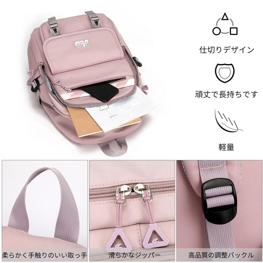 FANDARE Women's Backpack with Cute Decorations, Large Capacity, A4 Size, Student Backpack, Lightweight, Waterproof, Multifunctional, Anti-Theft,