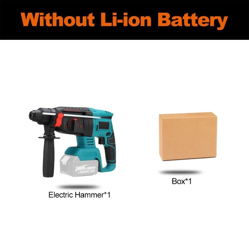 10pcs 0-6200rpm Rechargeable Cordless Rotary Hammer Impact Drill Brushless Electric Hammer Drill Perforator for 388VF 18V Battery