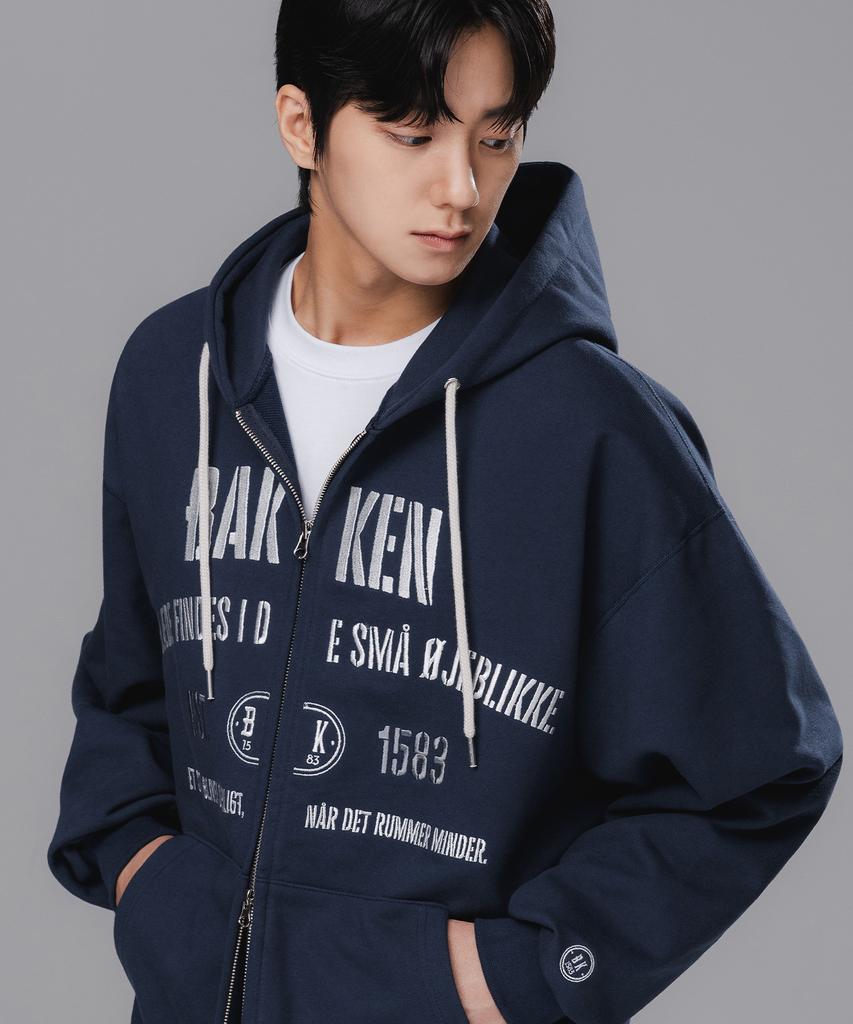 Bakken Four Seasons Embroidered Two-Way Zip-Up Hoodie Bk7993_Navy