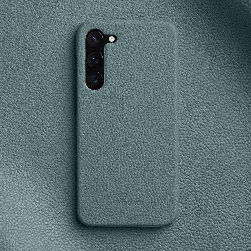 MELKCO For Samsung Galaxy S23+ Back Cover Genuine Cow Leather Coated PC Incomplete Phone Shell