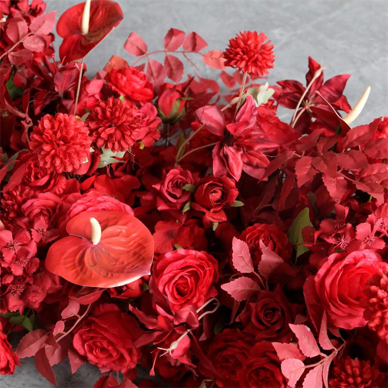 UFlower 200cm Artificial Red Hydrangea Flowers Row Runner for Wedding Backdrop Table Centerpiece Party Decor Event Wall Props