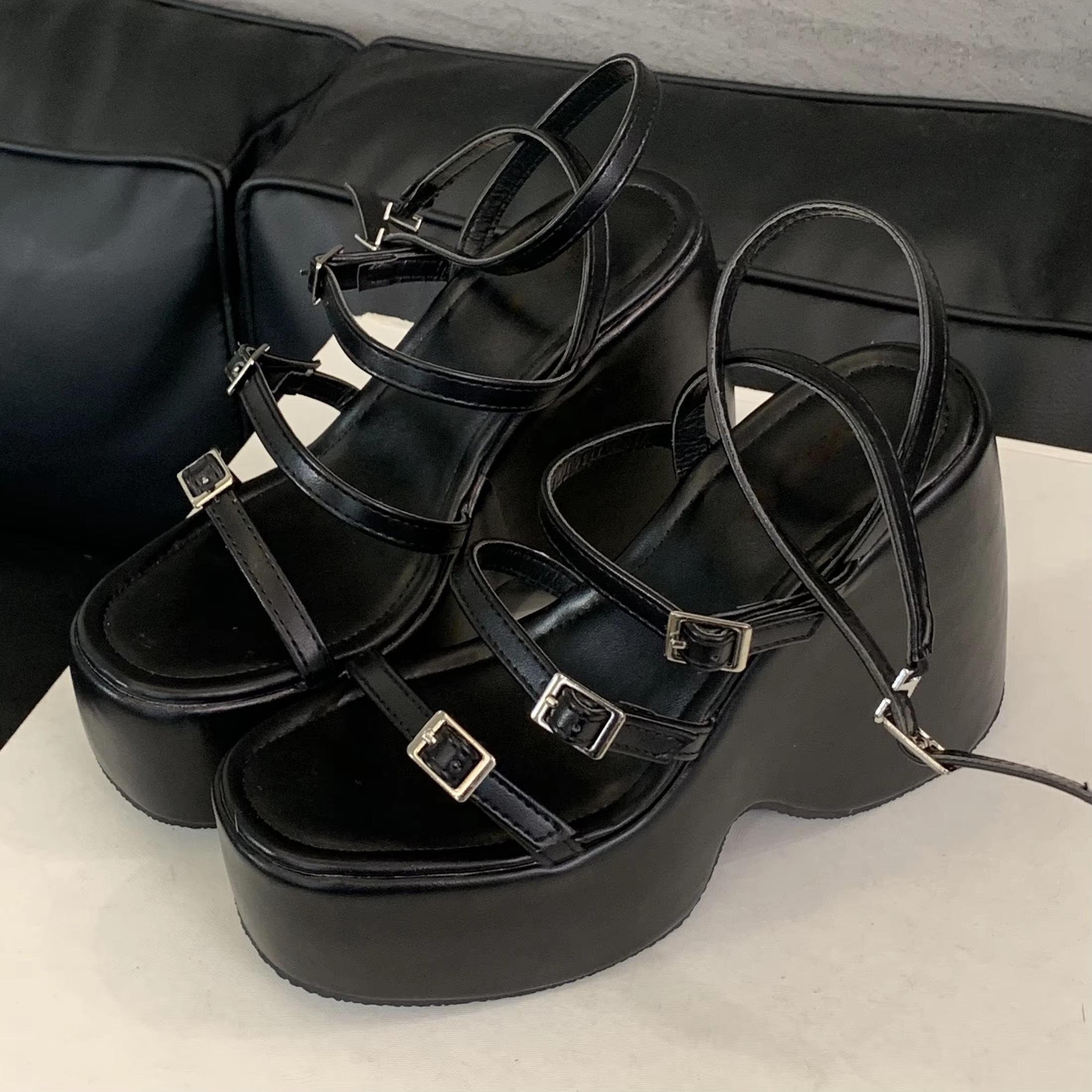 

Eilyken Sexy Chunky Platform Narrow Band Sandals Women High Heels Shoes Design Style Buckle Strap Sandalias De Mujer 35