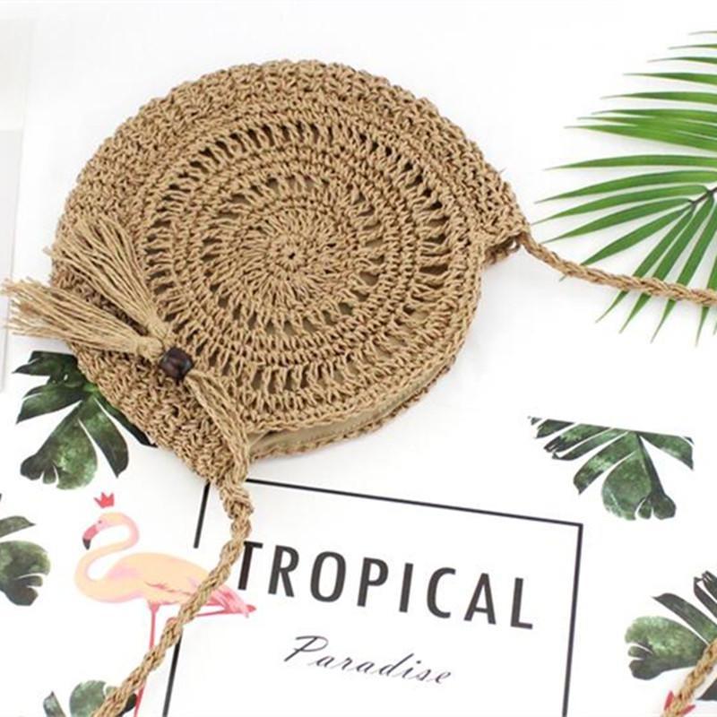 Στρογγυλό μαλακό χάρτινο σχοινί Τσάντα ώμου Φούντα Χειροποίητες τσάντες χιαστί Ψάθινη τσάντα κύκλος