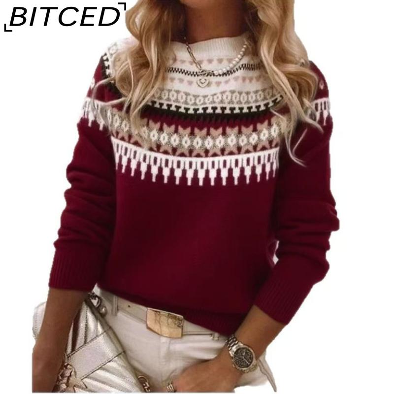 BITCED Women's Sweater - O-Neck Color-Blocked Oversized Fashion Pullover Knit