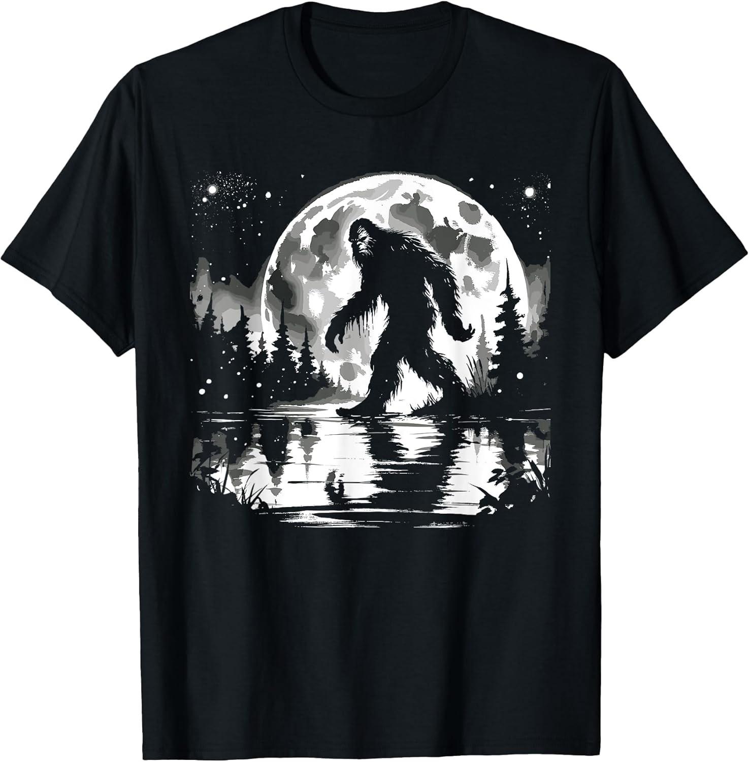 BEST! Moon Bigfoot Sasquatch Men Women Cool Bigfoot Cryptid Lover Tee Size S-3XL L