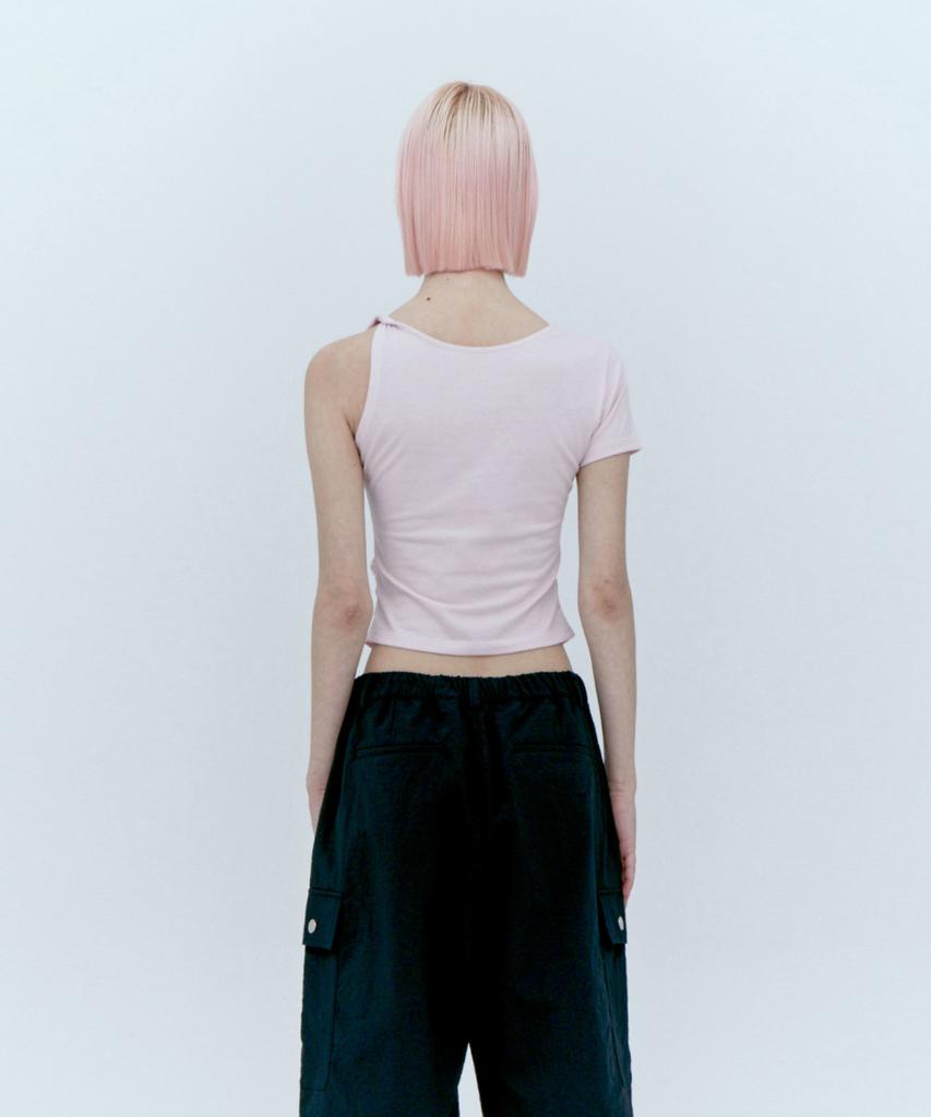 REST&RECREATION Unbalanced Sleeve Top_Pink