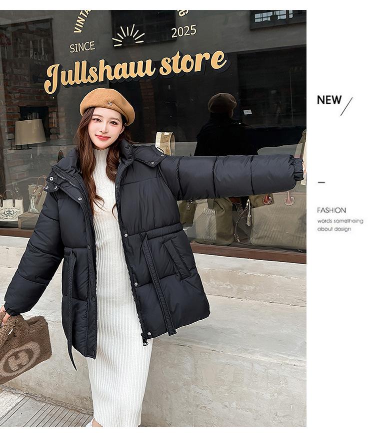 Women’s Short Hooded Windproof Thicken Warm Winter Jacket With Belt