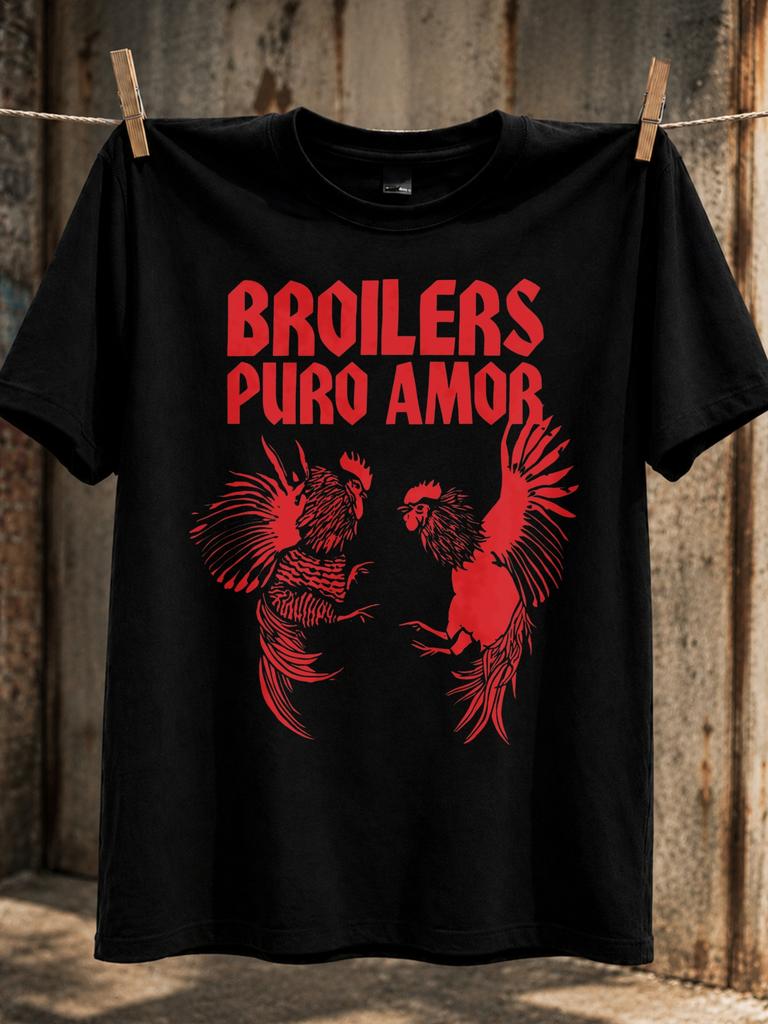 Broilers Puro Amor Red Fighting Roosters And Bold Gothic Lettering Punkinspired Animal Graphic Unisex All Tshirt