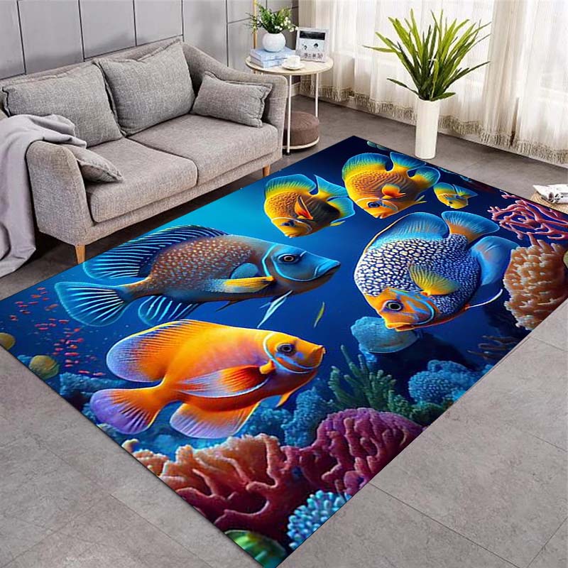 Colorful Tropical Fish Coral Reef Ocean Print Area Rug Marine Animal Non‑Slip Rectangular Floor Mat Living Bedroom Home Decor Rug