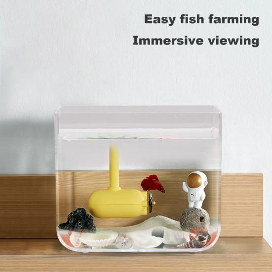Yousheng Betta Fish Tank Aquarium Non-Slip Base 360 Degree Viewing Transparent High Light Transmittance Aquarium for Study Room Desktop Office Home