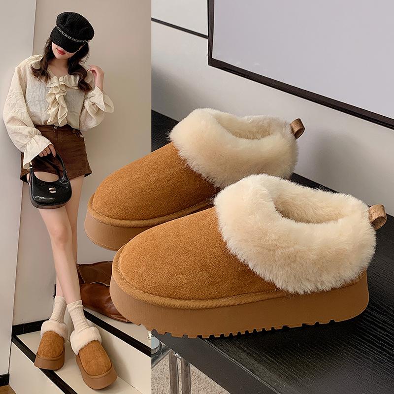 Thick-soled Low-top Snow Boots Women's Hair Integrated New Mao Mao Snow Boots Winter Cotton Shoes