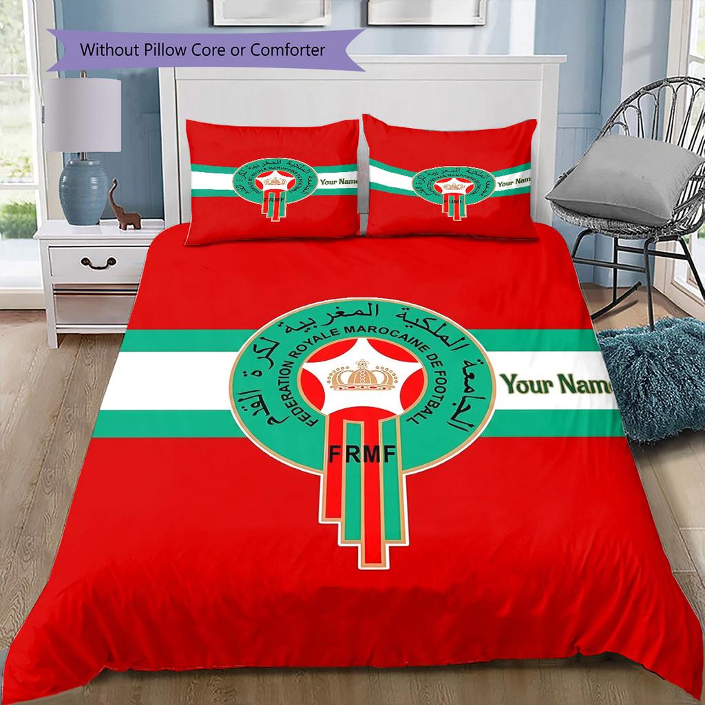 Moroccan Football Crest Custom Name Pattern Bedding Quilt Set Quilt Cover Pillowcase Home Birthday Gift(1 * Duvet Cover + 2 * Pillowcase, Without Core