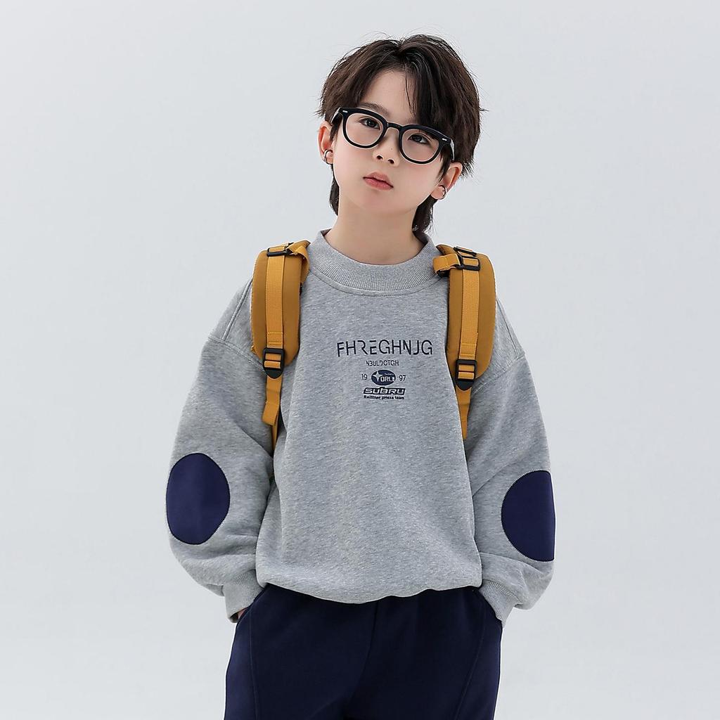 Boys' Winter 2025 Plus Velvet Hoodie: Stylish Thick Long Sleeve Round Neck Sweatshirt for Kids