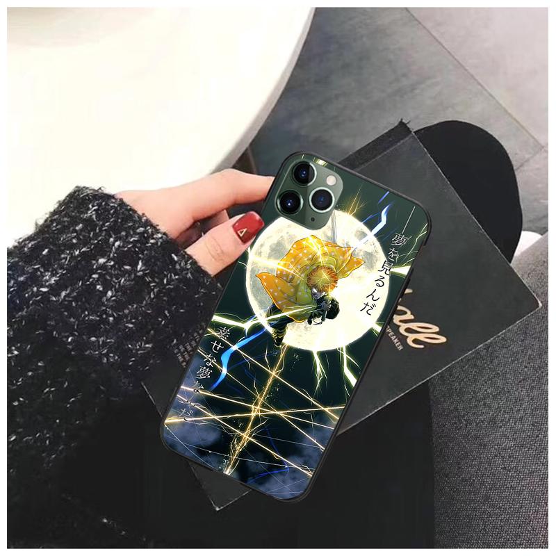 Demon Slayer Agatsuma Zenitsu Anime Phone Case for iPhone 14 13 12 11 Pro MAX X XS Max XR Mini SE 7 8 Plus Black Funda Coque