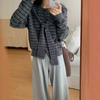 Fake two-piece striped knitted cardigan for women's autumn and winter new design sense casual loose sweater jacket for women