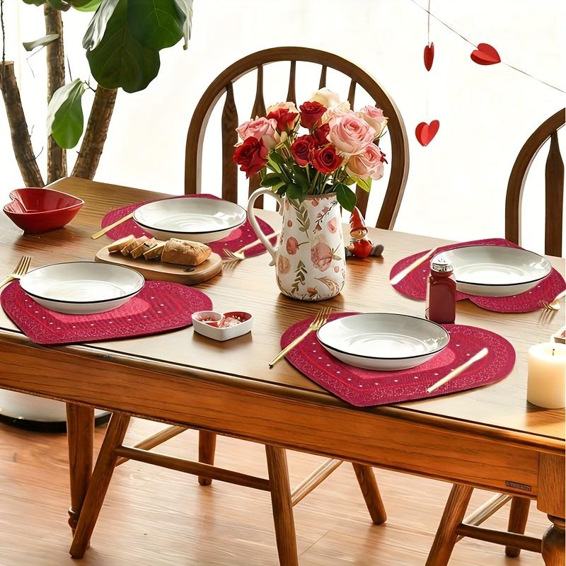 4PCS Valentine's Day Romantic Heart-shaped Vinyl Love Mat Easy To Clean Commemorative Day Atmosphere Table Decoration Supplies