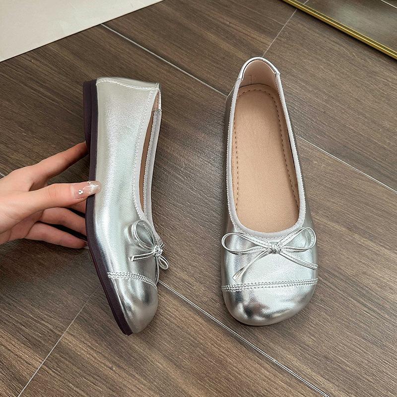 2025 spring and summer new women's fashion casual flat single shoes versatile bow shoes one pedal women's shoes