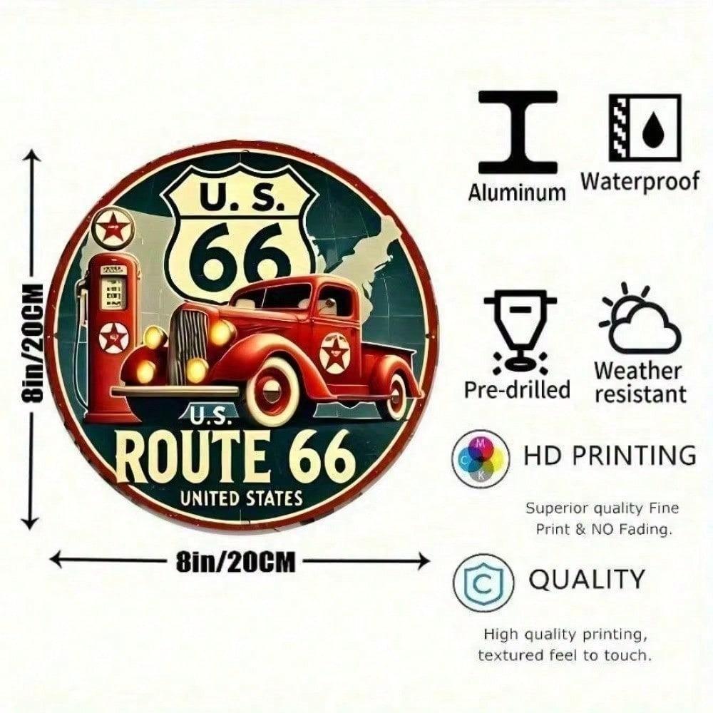 Vintage Route 66 Tin Metal Sign 8x8 Inch Americana Wall Decor Retro Man Cave Garage Art