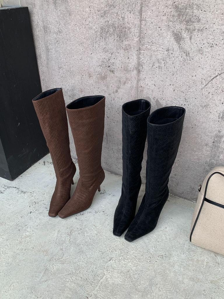 2025 Autumn and Winter New European and American Suede Square Heel High Heel Temperament French Fashion Sexy Beautiful Women Boots