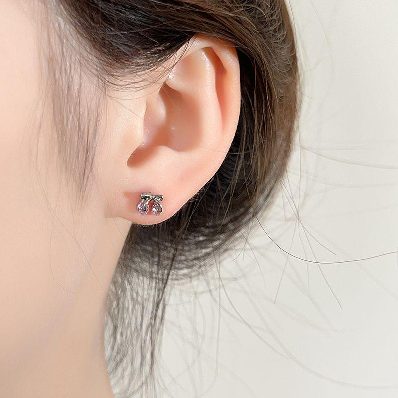 Ear-Caring Ear Bone Stud Flash Zircon Delicate Earrings Female Fancy Titanium Steel Sleep No Need to Take off Earrings Delicate Earrings