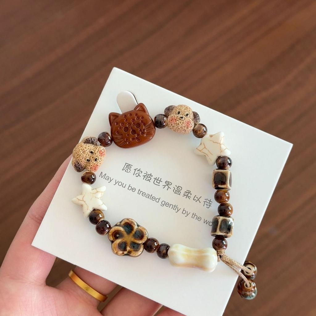 Cute Ceramic Bracelet, High-value Kitten and Puppy, Good Friend, New Couple Girlfriend Woven Hand Rope Does Not Fade