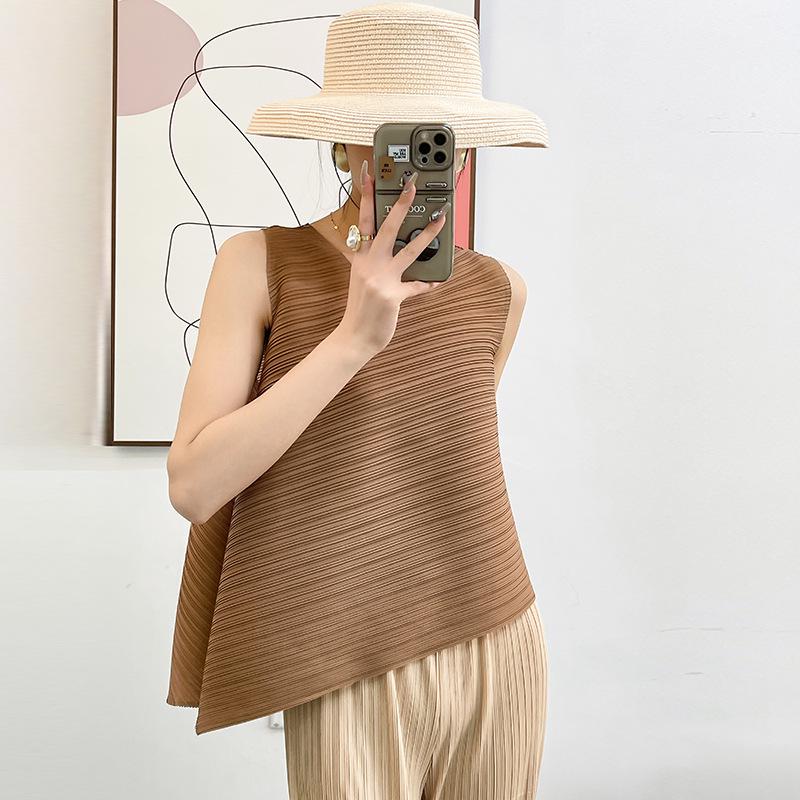 2024 Damen Sommer Mode Unregelmäßiges Plissee Ärmelloses Top