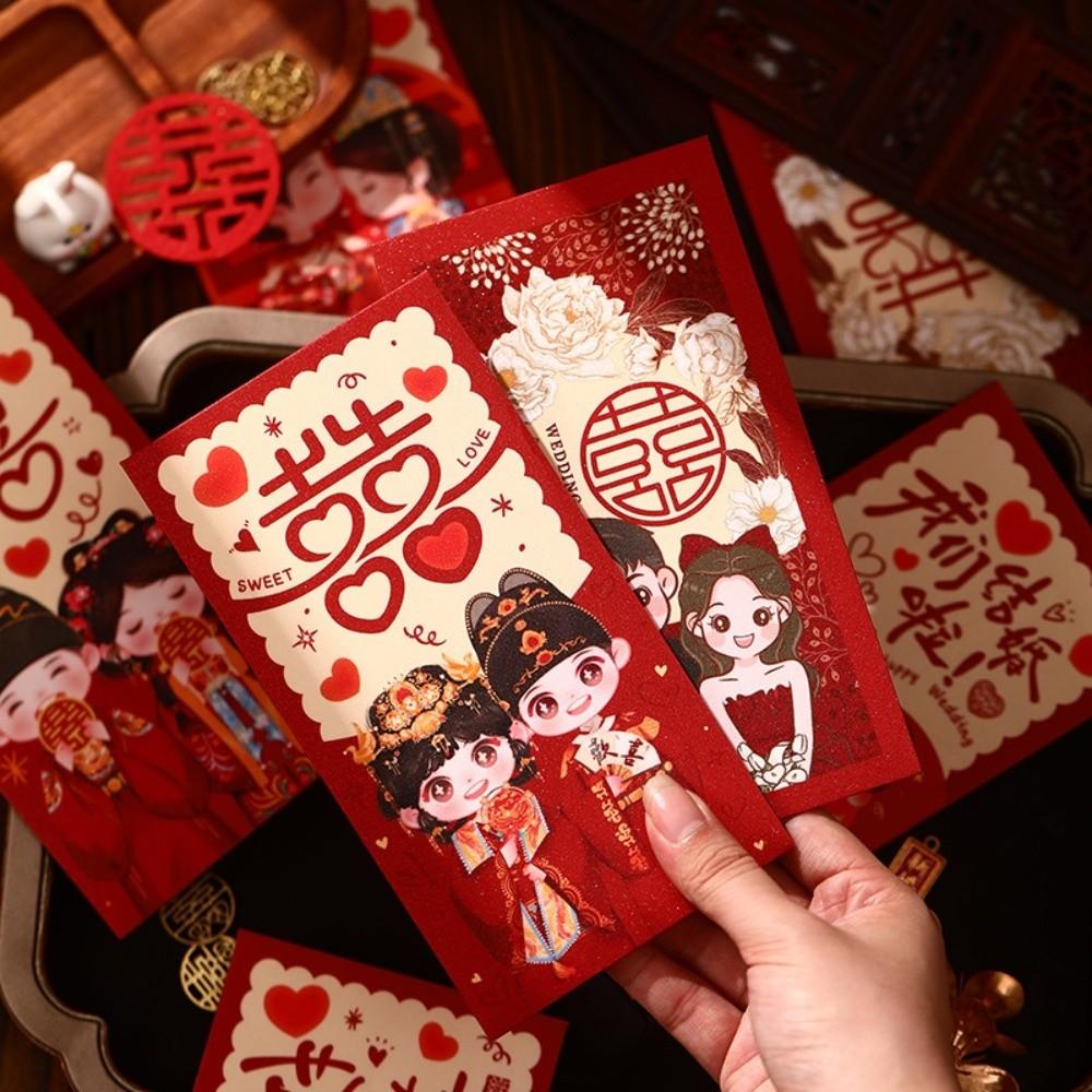 Bräutigam und Braut Chinesische Hochzeit Roter Umschlag Hochzeitskleid/Hanfu Chinesischer Stil Geldbörse Cartoon Mehrere Muster Rote Tasche