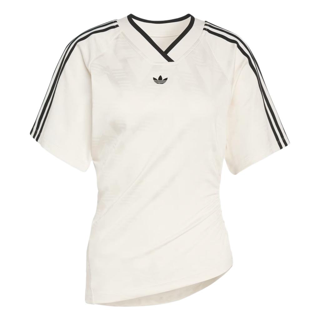 Adidas Originals Rouched Football Jersey V-Neck Slim Fit Short Sleeve Women tops KC9122