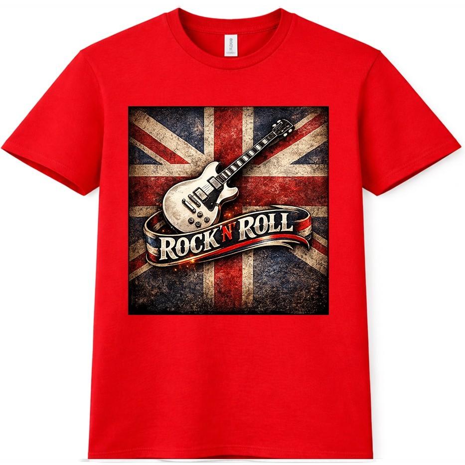 Union Jack Guitar T Shirt Vintage Rock N Roll Music Graphic Tee Unisexs Unisexs S