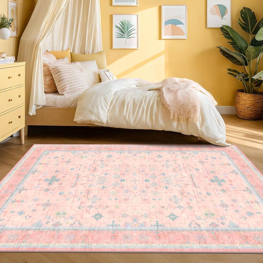 Scandinavian Style Understated Pink and Green Carpet for Living Room Decor Sofa Rug Bedroom Bedside Rug Kitchen Dining Table Mat