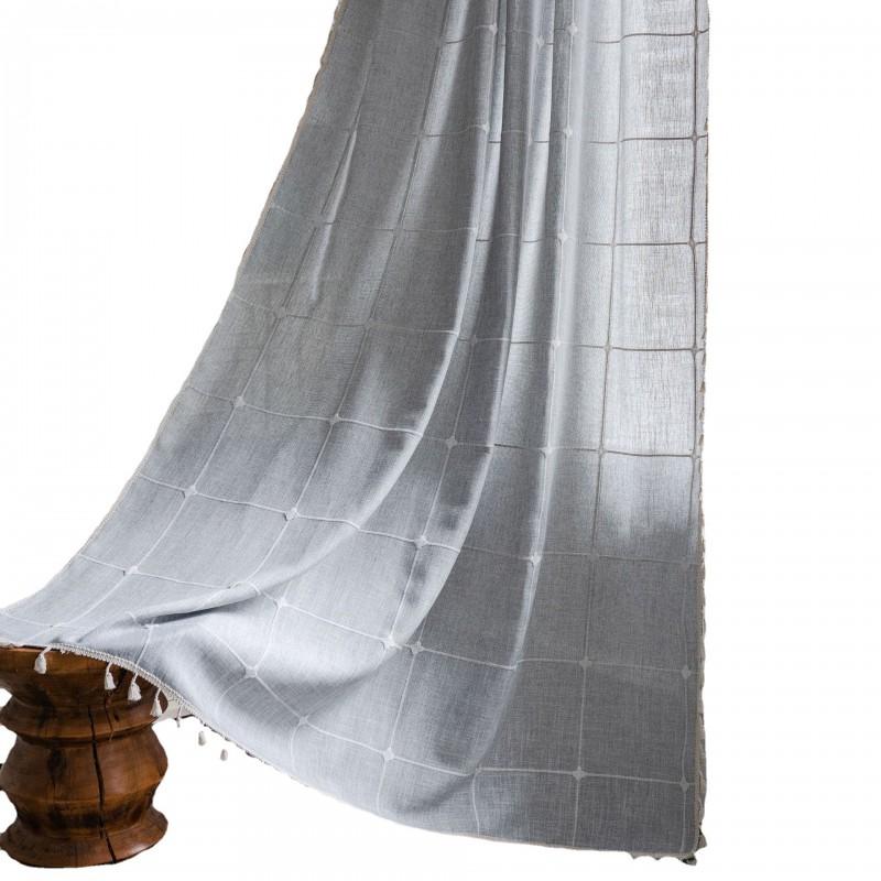 Cotton Embroidered Gingham Curtain Panel Semi-Sheer Kitchen Dining Living Room Country Style Rod Pocket Tab Top Hook