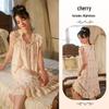 French Sweet Girl Cherry Print Sleeveless Long Cotton Nightgown