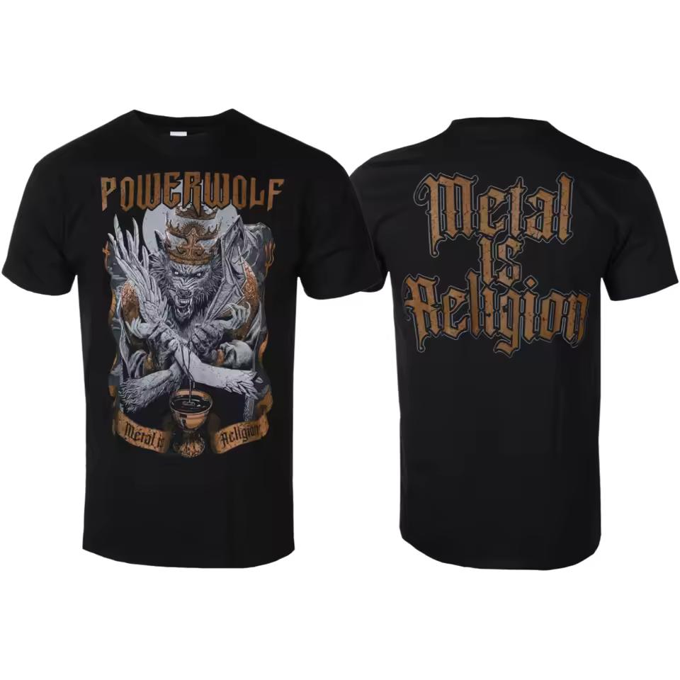 Powerwolf - Wolf vs Angel Black Printed T-shirt - Power Metal Band Style Daily T-shirt - Suitable for Both Men and Women