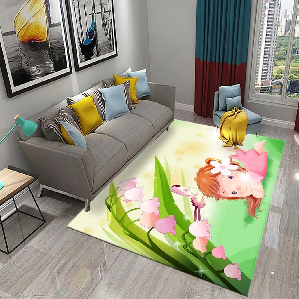 3D Roztomilý Kreslený Dívčí Koberec do Kuchyně Koupelny Vchod Protiskluzové Předložky Ložnice Obývací Pokoj Balkon Dekorace Koberce Koberce