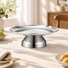 Stainless Steel Offering Tray Silver Round Shallow Plate with Pedestal Base Polished