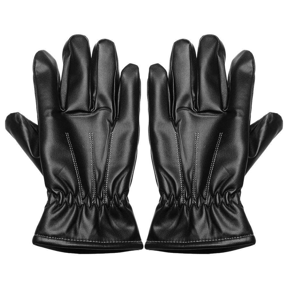 Black Waterproof Gothic Punk Touch Screen Gloves Fleece Guantes PU Leather Gloves Thicken