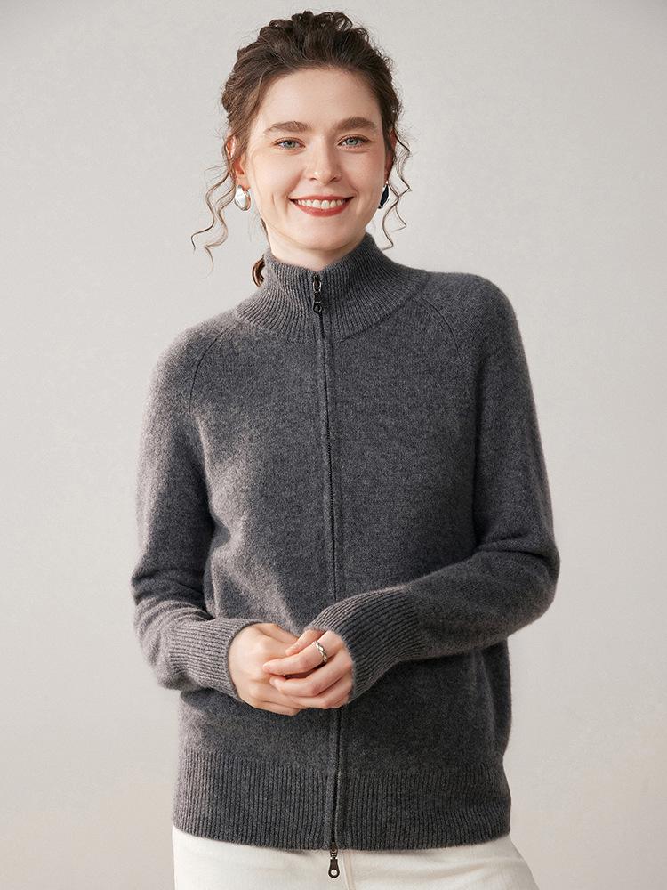 Pure Cashmere Women's Loose Knit Zipper Cardigan Sweater